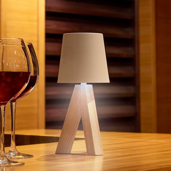 Claps 85076 - Natural Wood Touch Lamp with Rechargeable Battery