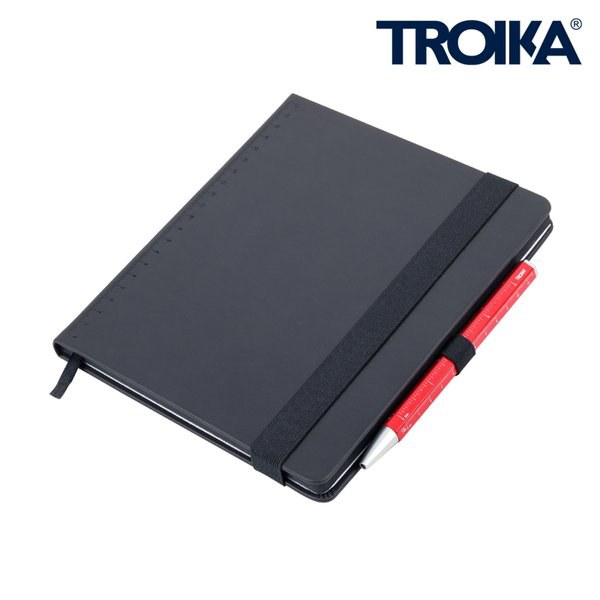 TROIKA NPP04 - Schwarzes A5 Notizbuch mit Stift und Lineal