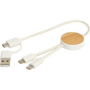 Chechia 5-in-1 recycled plastic 30 cm data sync and 27W fast charge cable with bamboo details - EgotierPro 124421