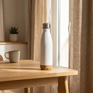 Cove 500 ml doppelwandige, vakuumisolierte Trinkflasche aus Edelstahl mit Korkdetails - EgotierPro 100892